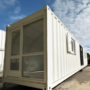 Portable office container with UPVC windows, LED lights, and electric heating