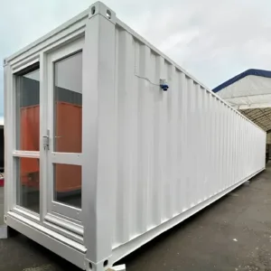 40ft converted shipping container office with bright open-plan interior