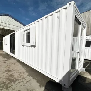 Portable workspace built from a 40ft shipping container with open-plan layout
