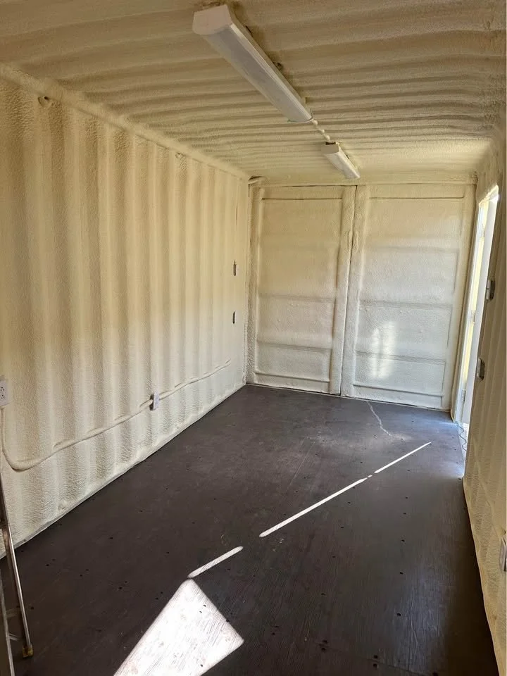 40ft insulated shipping container converted into a secure workspace with lighting