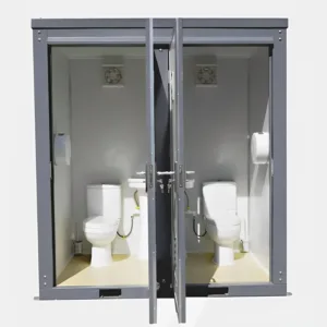 Dual portable toilet and bathroom unit with sinks and LED lighting