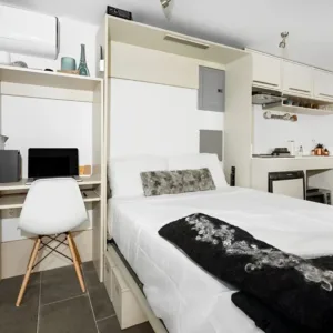 20ft container home with ceramic tile flooring and smart appliances