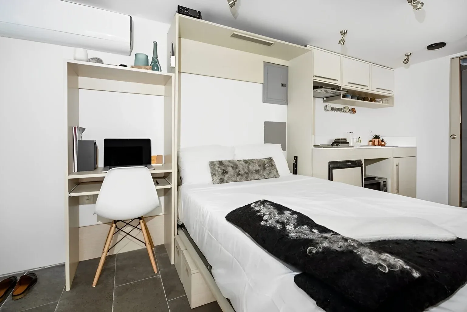 20ft container home with ceramic tile flooring and smart appliances