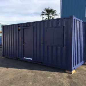 Portable steel office container with aluminum sliding windows and lighting