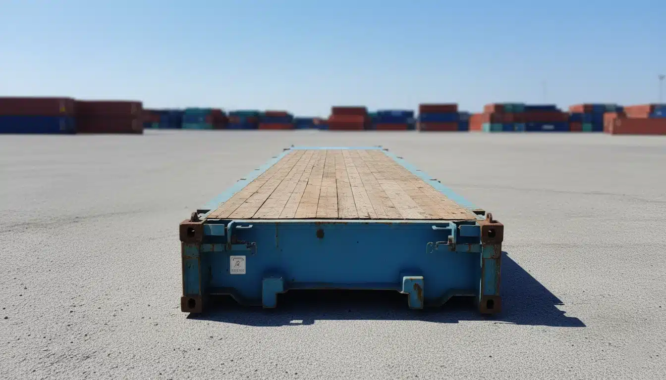 Heavy-duty 40ft flat rack container with collapsible end walls and steel frame