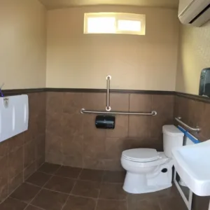 Portable Conex bathroom built from a modified shipping container
