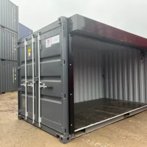 Commercial storage container with electrified side opening system