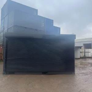 Shipping container with electrified full roll-up side opening and remote control access