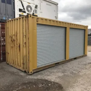 Bright yellow 20ft shipping container for construction site equipment storage